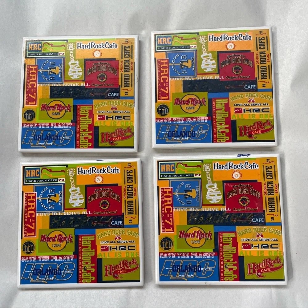 Hard‎ Rock Cafe Orlando 4.5 Inch StonewareCoaster Set (4) Cork Bottom